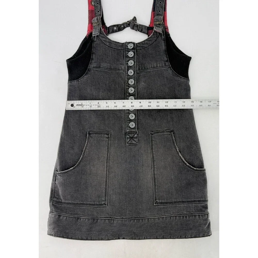 Free People Faded Black‎ Denim Distressed Mini Dress XS Grunge Goth Schoolgirl